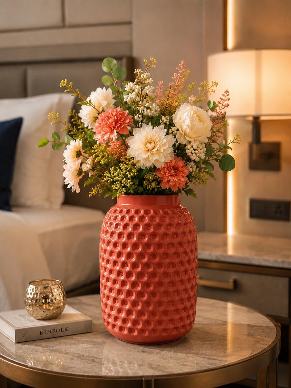 METALLICON red hammered metal flower vase