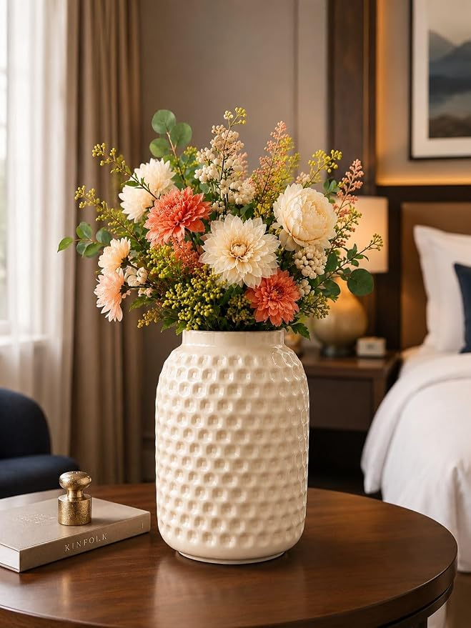 METALLICON white hammered metal flower vase