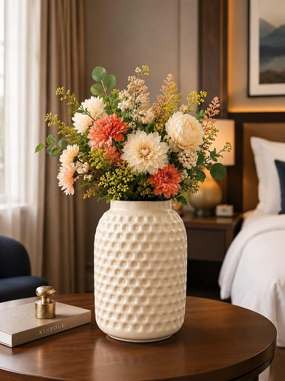 METALLICON white hammered metal flower vase