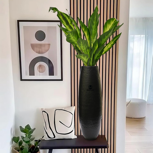 Black hammered metal floor vase 24.2 inch