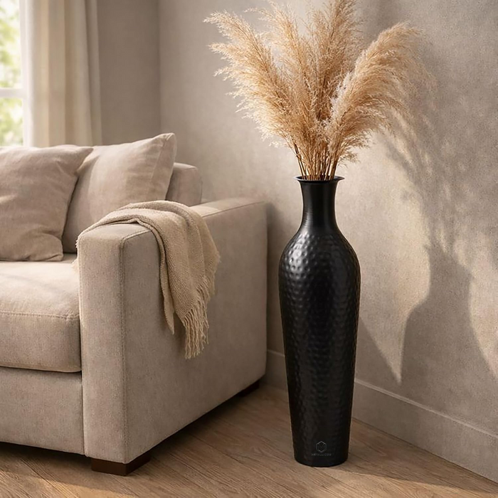 Black hammered metal floor vase 25.5 inch