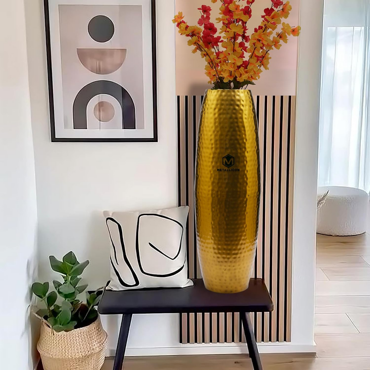 Gold hammered metal floor vase 24.2 inch