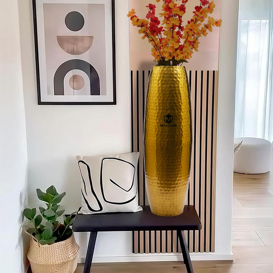 Gold hammered metal floor vase 24.2 inch