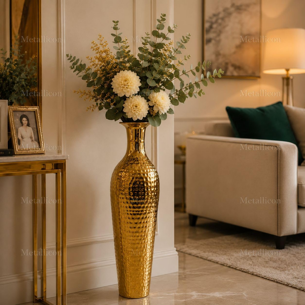Gold hammered metal floor vase 25.5 inch