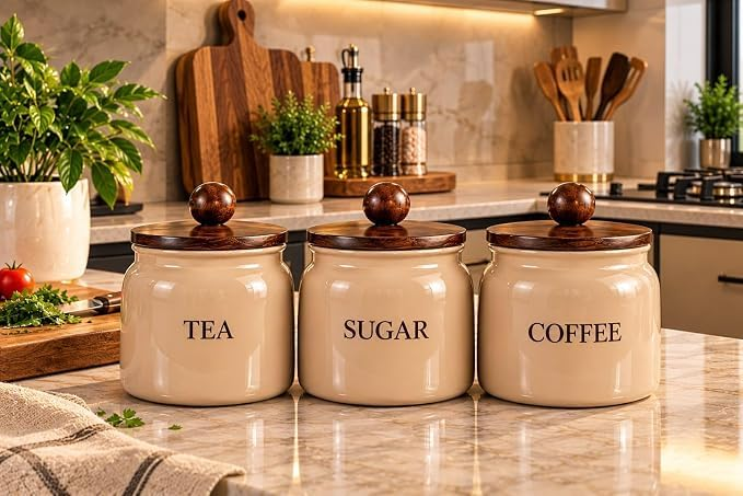 METALLICON tea sugar coffee kitchen storage jars set of three