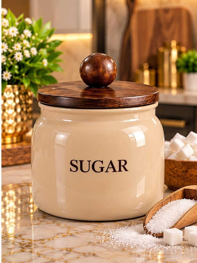 METALLICON sugar jar with wooden lid