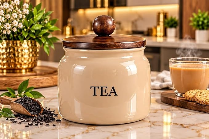 METALLICON tea jar with wooden lid